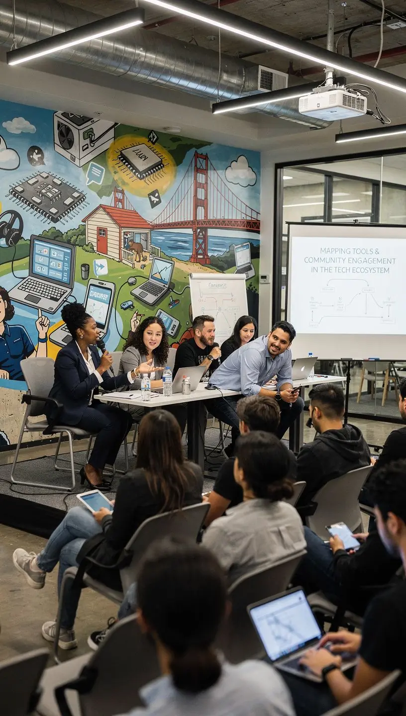 Technology and local governance collaboration illustration.